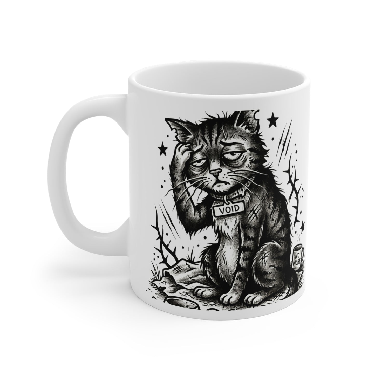 VOID - Cat with Coffee 11oz Mug — Grunge Sad Cat Coffee Cup