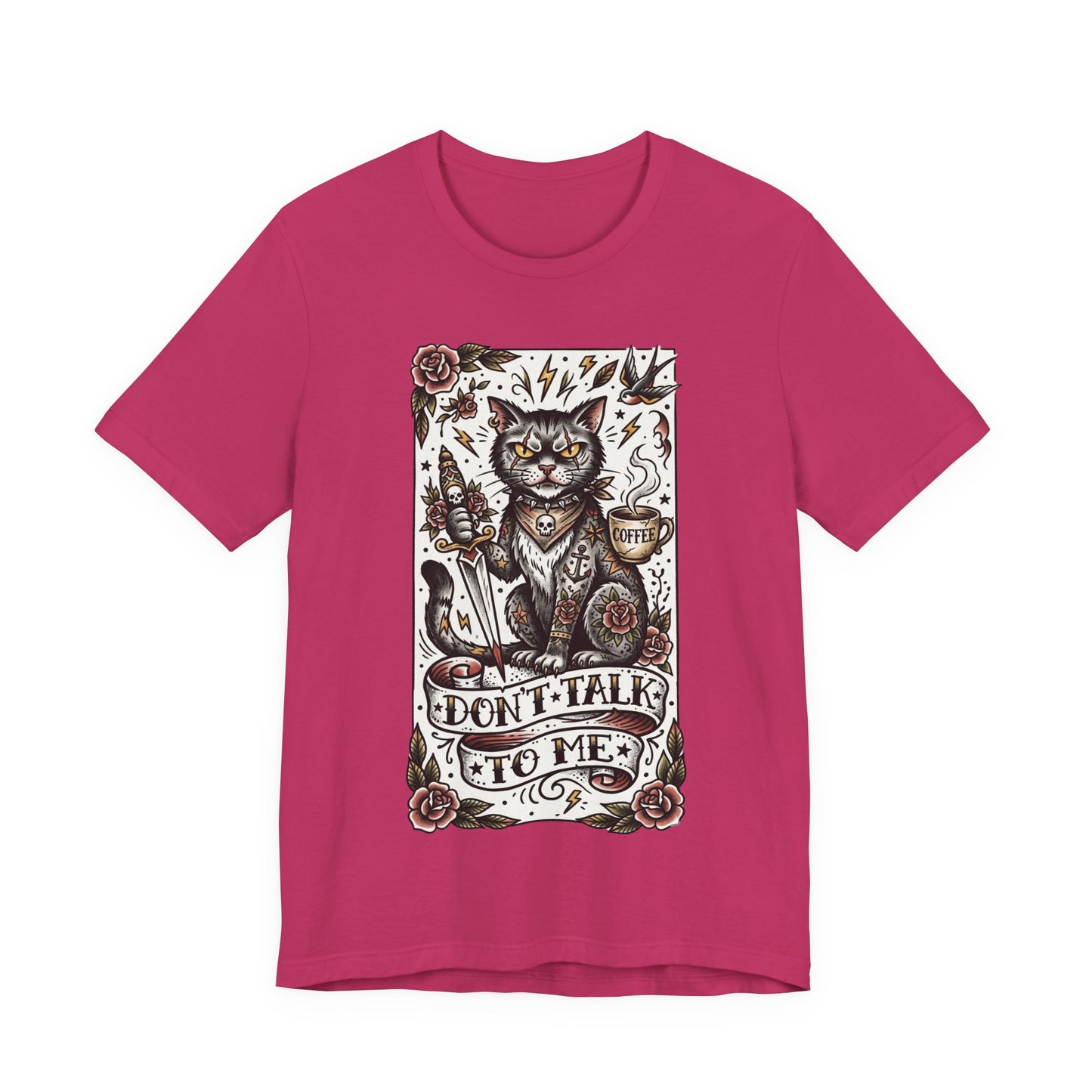 VOID - Don’t Talk to Me (Vertical) Cat T-Shirt — Gothic Tattoo Style Cat Graphic Tee