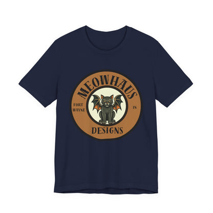 Meowhaus Designs Cat Circle Logo T-Shirt - Vintage Tattoo Cat-Bat Design