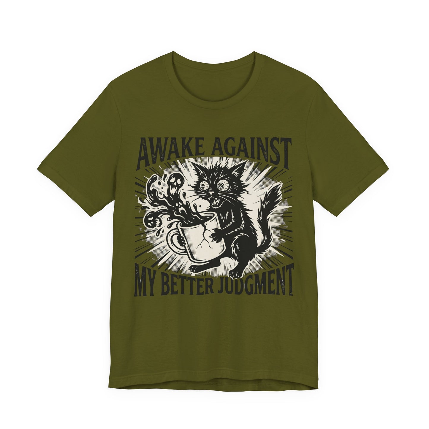 VOID - Awake Against My Better Judgment Tee — Funny Coffee Cat Graphic T-Shirt