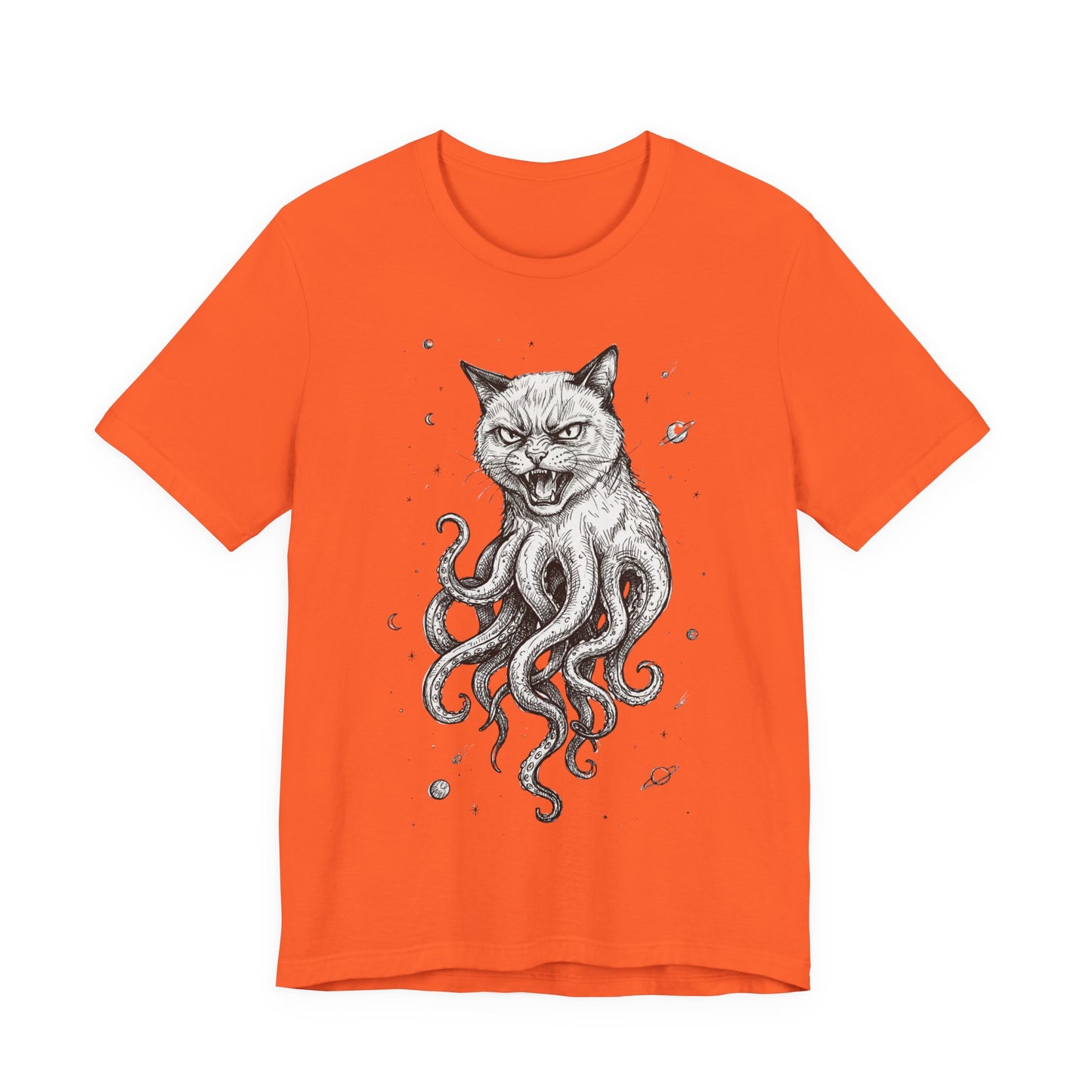 Alien Cat in Space - Cat-Octopus Graphic Tee — Cosmic Kitty Cthulhu Illustration T-Shirt
