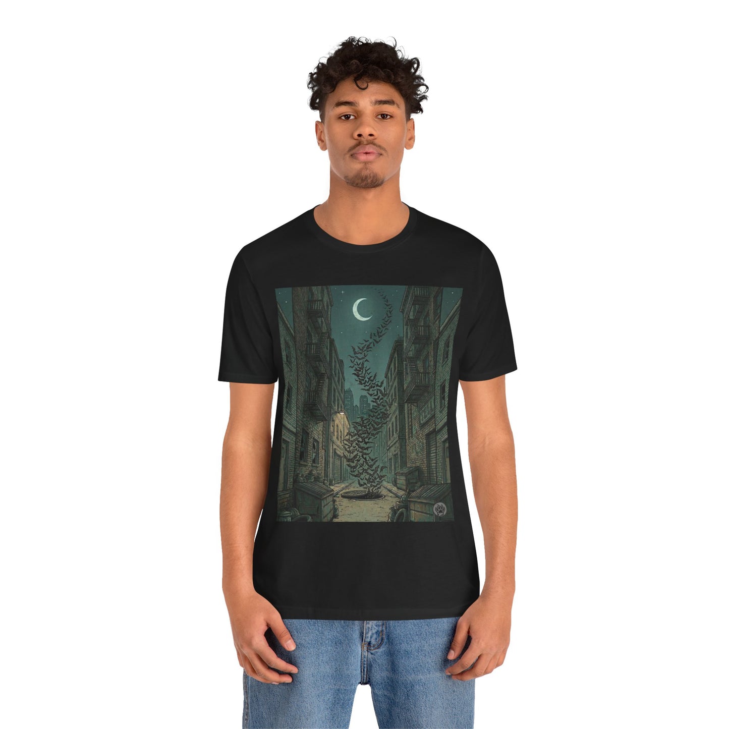 Bat's Night - Cityscape Moon T-Shirt — Surreal Crescent &  Street Art Tee