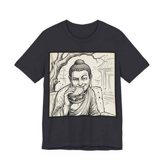 BadBuddha - Cheeseburger (Crop) - Buddha Eating A Delicious Juicy Cheeseburger Funny T‑Shirt Zen Humor