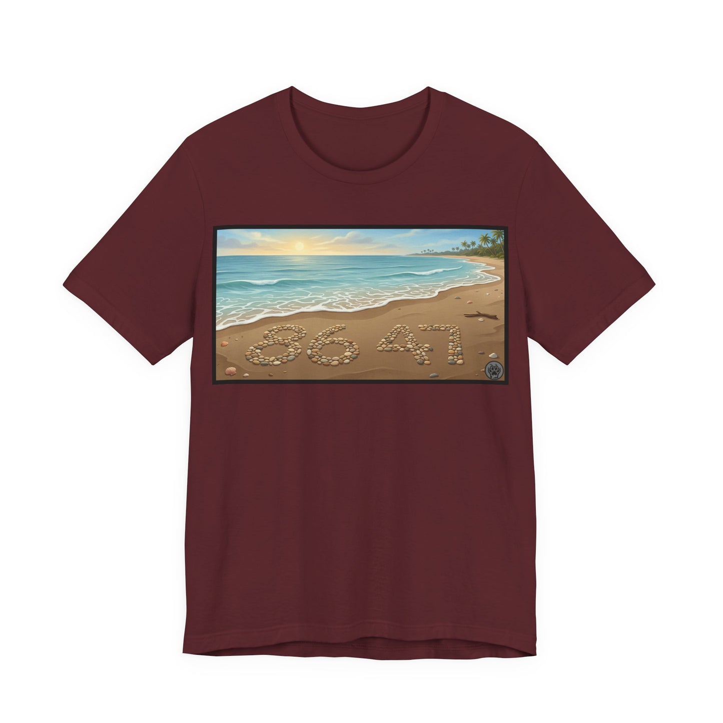 A Nice Day At The Beach - Horizontal V2 - Beach Sunset T-Shirt with '86 47' Sand Art – Coastal Vacation Tee