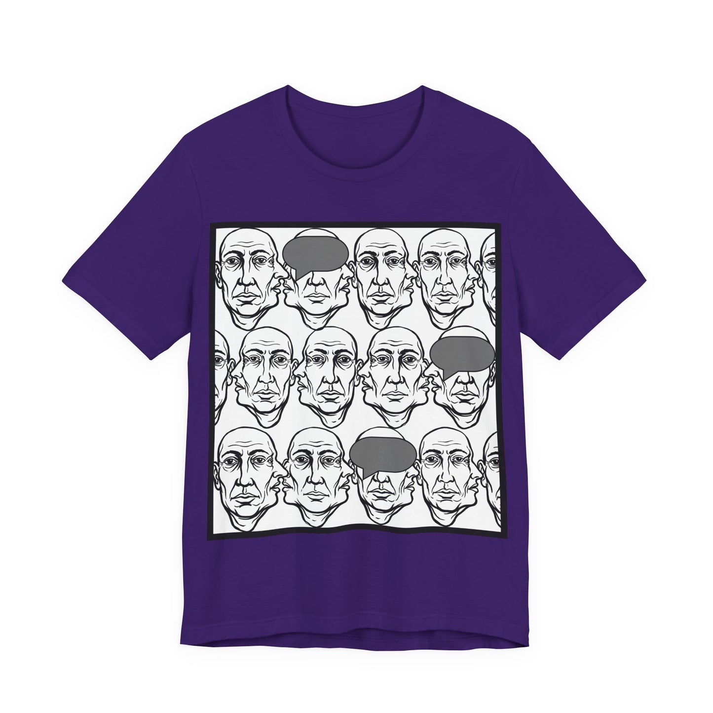 HotGossip - BlindedByGossip - Abstract Faces Pattern T-Shirt — Monochrome Repeating Portrait Graphic Tee