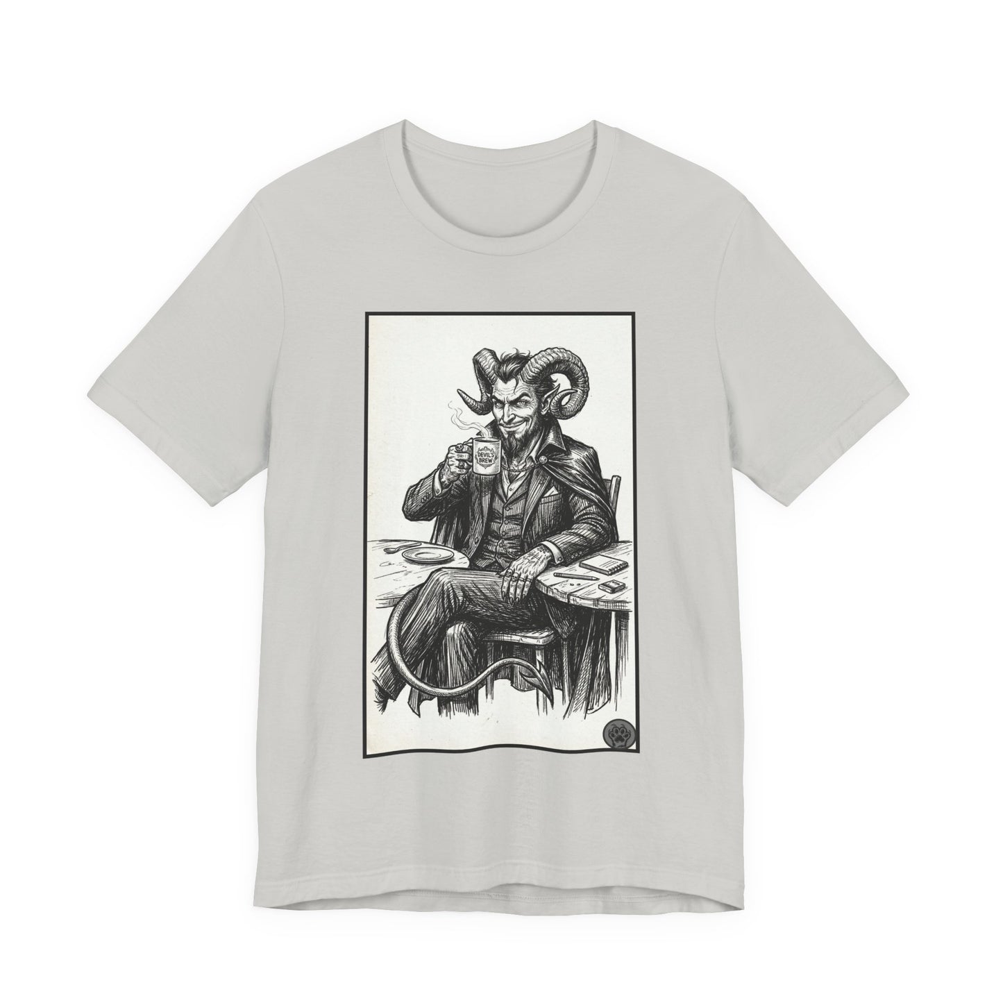 Devil's Brew - Coffee - Devil in a Suit Graphic Tee — Vintage Demon Illustration T-Shirt