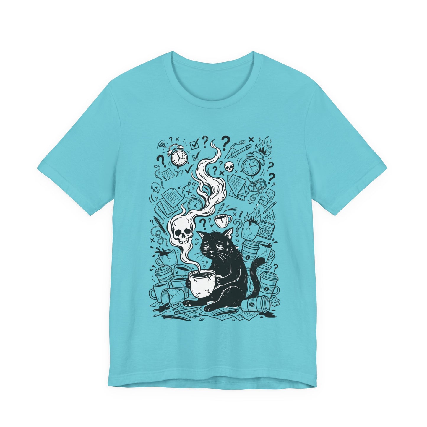 VOID - Mystic Black Cat Tee — Witchy Cat with Coffee Graphic T-Shirt