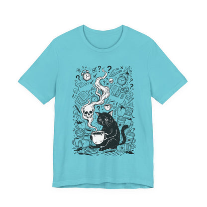 VOID - Mystic Black Cat Tee — Witchy Cat with Coffee Graphic T-Shirt