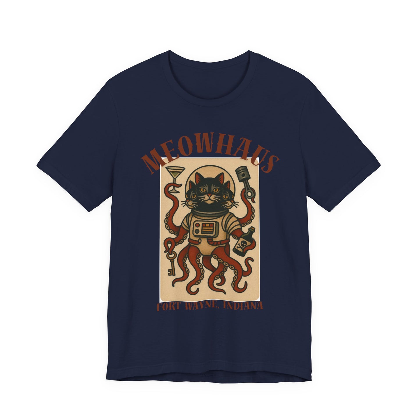 Alien Cat Astronaut Vintage Tattoo Tee – Sci‑Fi Cat Octopus T‑Shirt (Fort Wayne, Indiana)