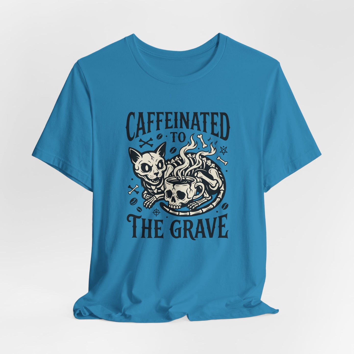 VOID - Caffeinated to the Grave Tee - Coffee Cat Humor Shirt