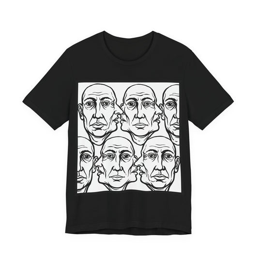 HotGossip - Version 2 - Monochrome Repeating Faces Tee – Abstract Expressionist Portrait T-Shirt