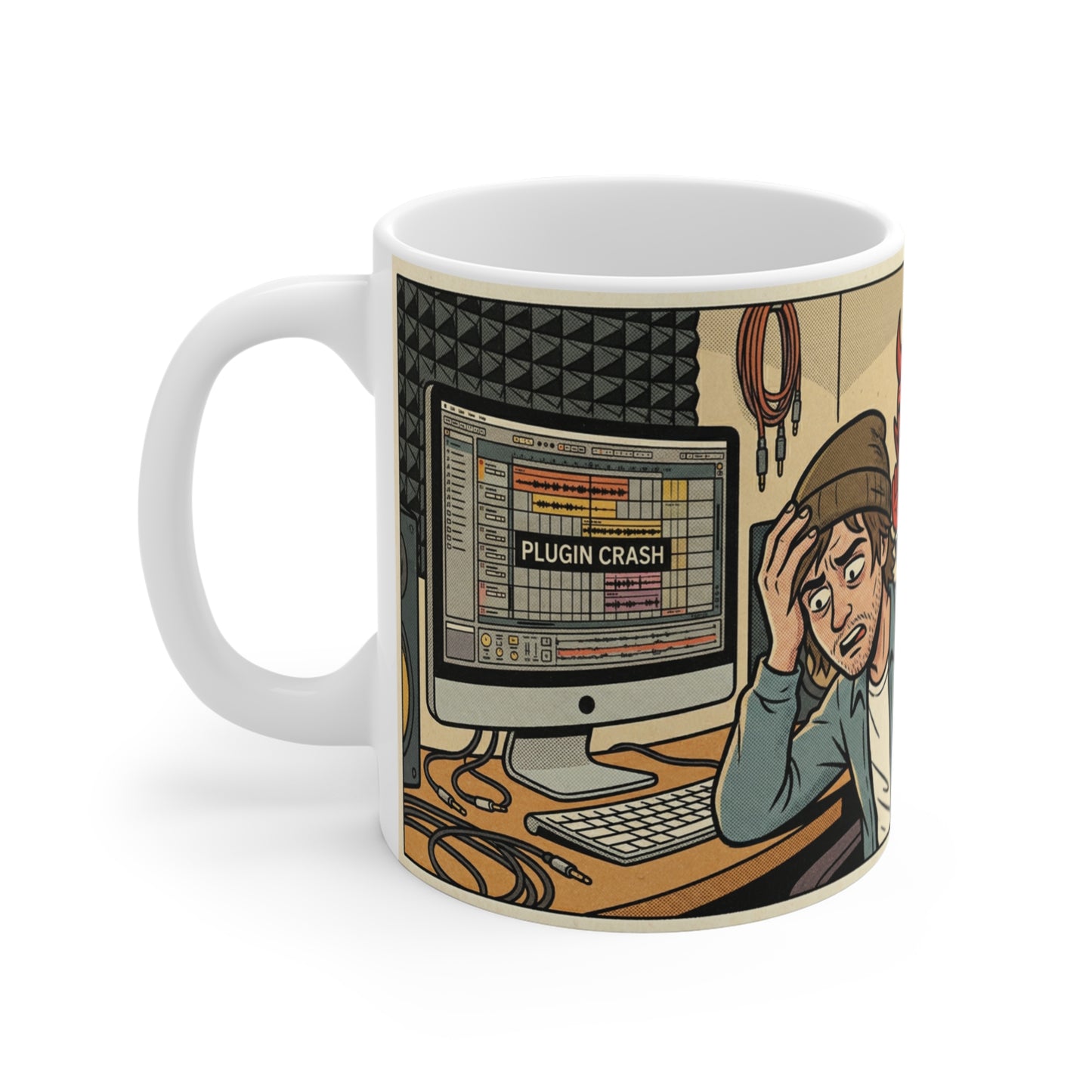 Use AI - 11oz Mug Left Handle — Controversial Musician "It’s Okay, Use AI" Music Producer Devil Comic Design