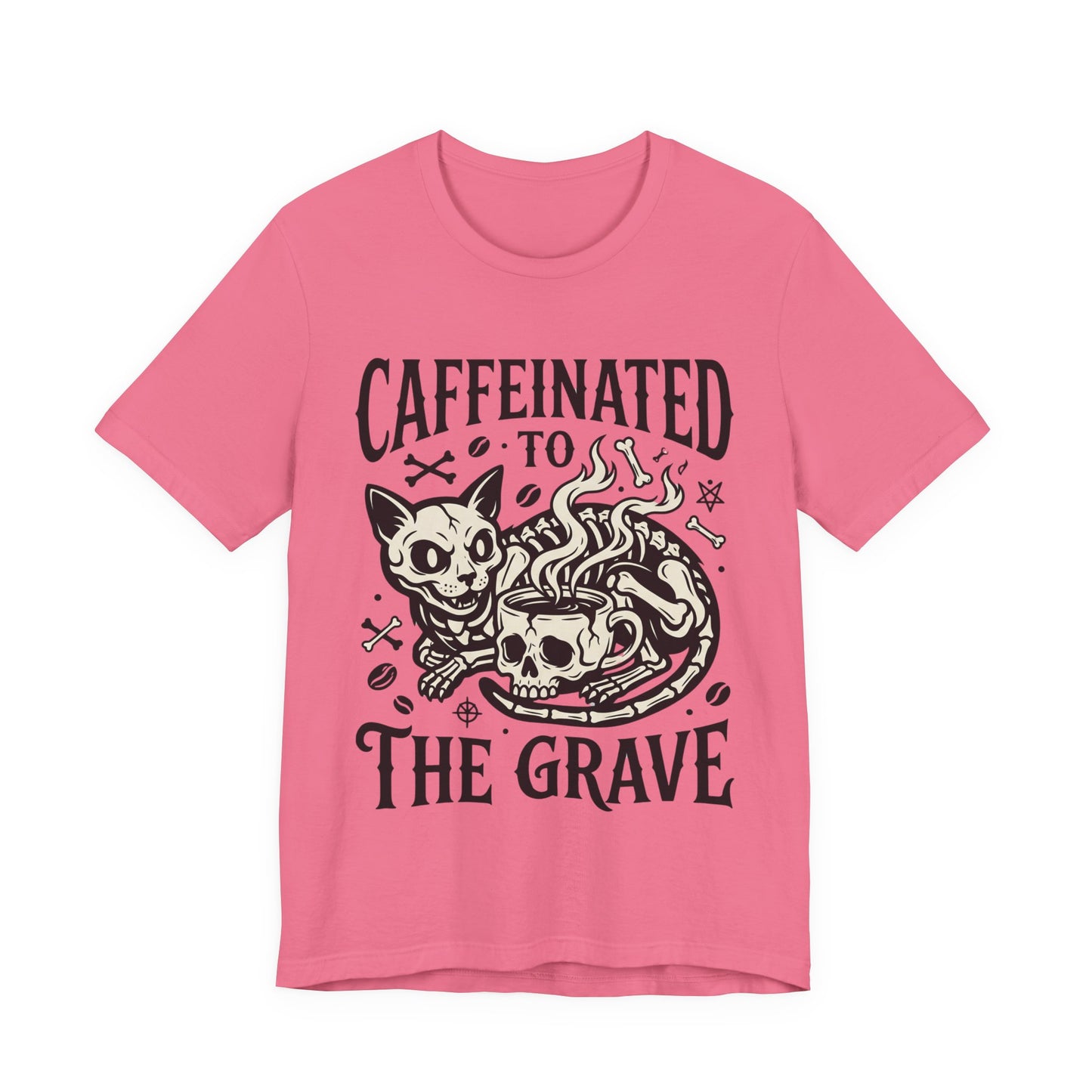VOID - Caffeinated to the Grave Tee — Gothic Skull & Cat Coffee Shirt