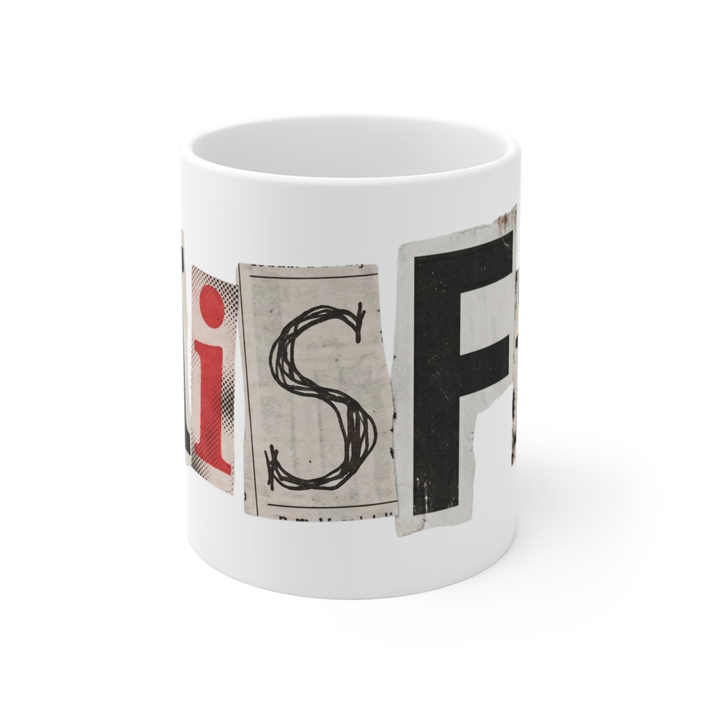 PBFMF - Misfit Wraparound - Ransom Note Style 'Misfit' 11oz Coffee Mug — Edgy Vintage Typography Gift