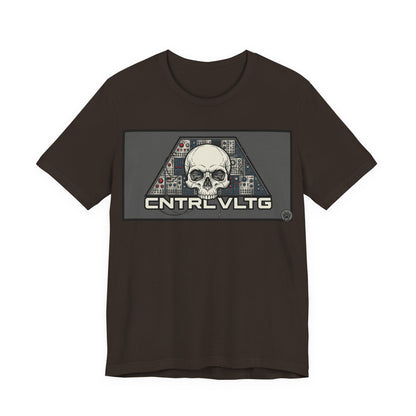 CV Control Voltage - TriBase Grey - Skull Modular Synth Analog Circuit 'CNTRL VLTG' Graphic Tee - Retro Tech Skull T-Shirt
