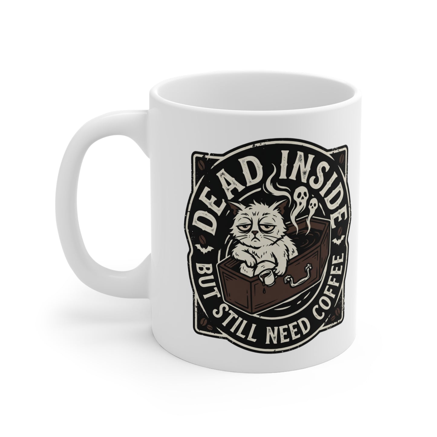 VOID - Dead Inside But Still Need Coffee Mug — Funny Goth Cat 11oz Coffee Cup