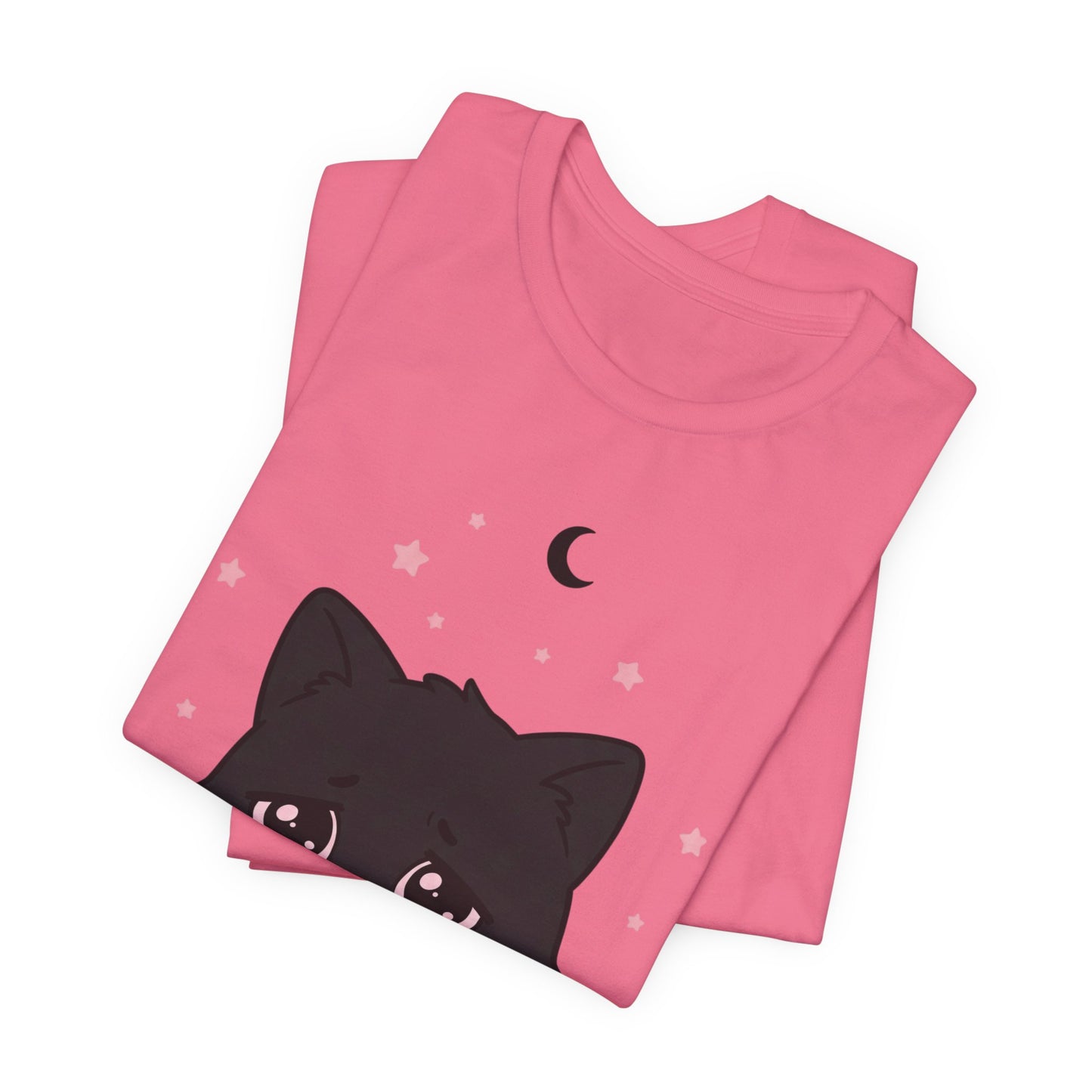 VOID - Cute Sad Black Cat Holding Hot Coffee T‑Shirt — Cozy Pink Sweater Kitty Tee