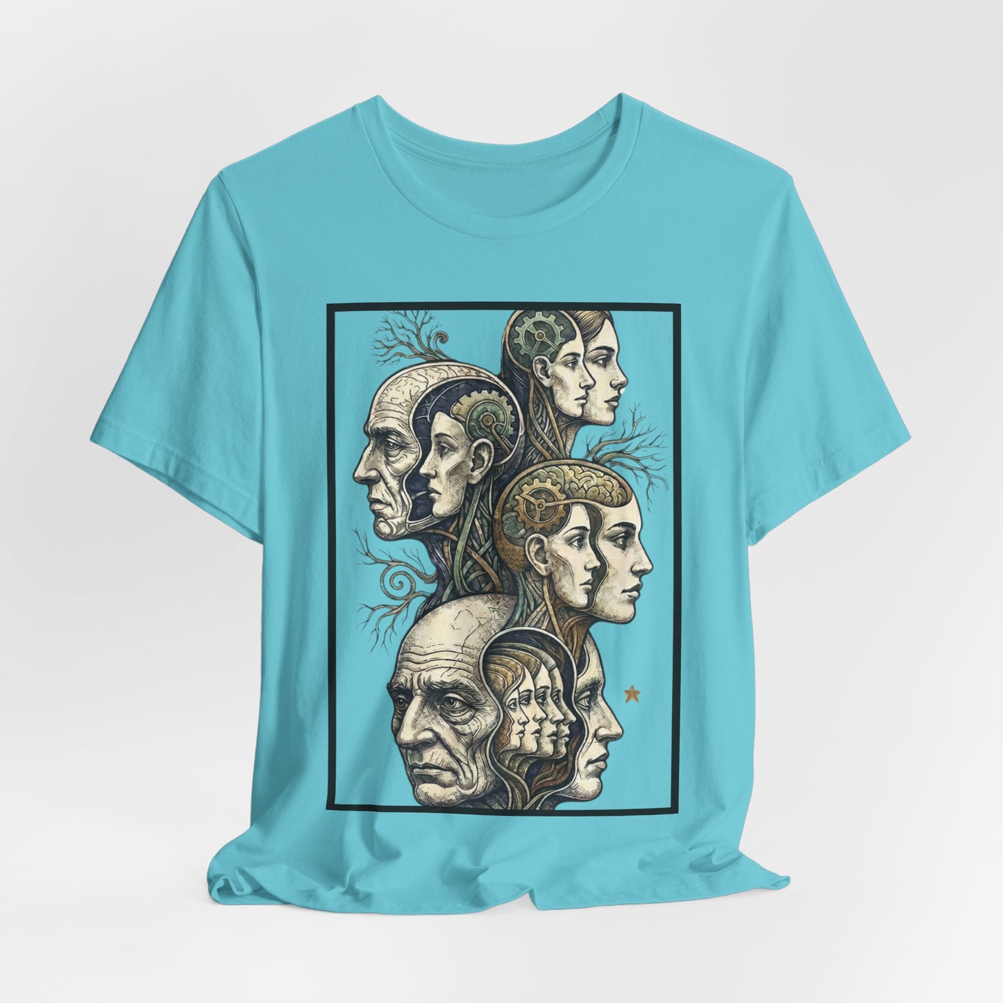 Family of Thought - Crop - Evolution of Minds T-Shirt — Surreal Human Faces Art Tee