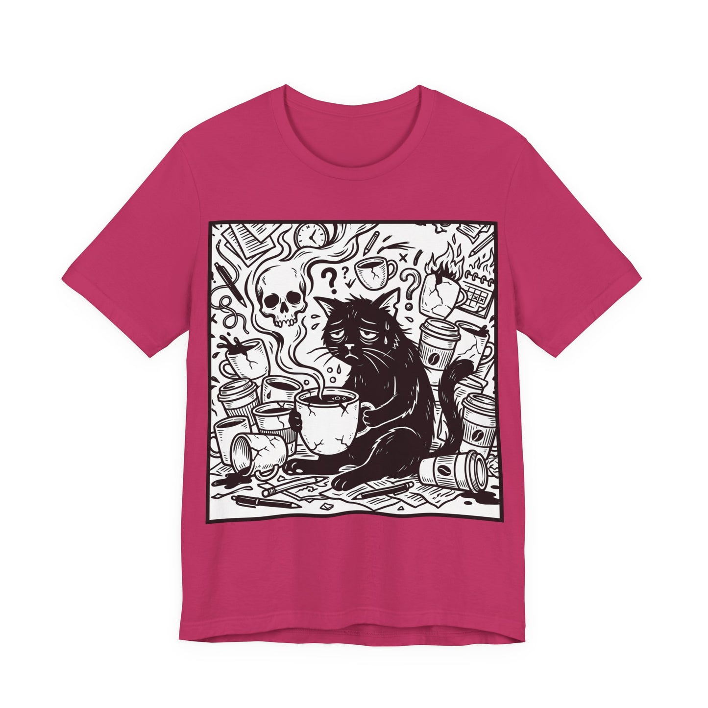 VOID - Overwhelmed (Crop) - Coffee Grunge Black Cat Art Tee