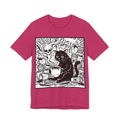 VOID - Overwhelmed (Crop) - Coffee Grunge Black Cat Art Tee