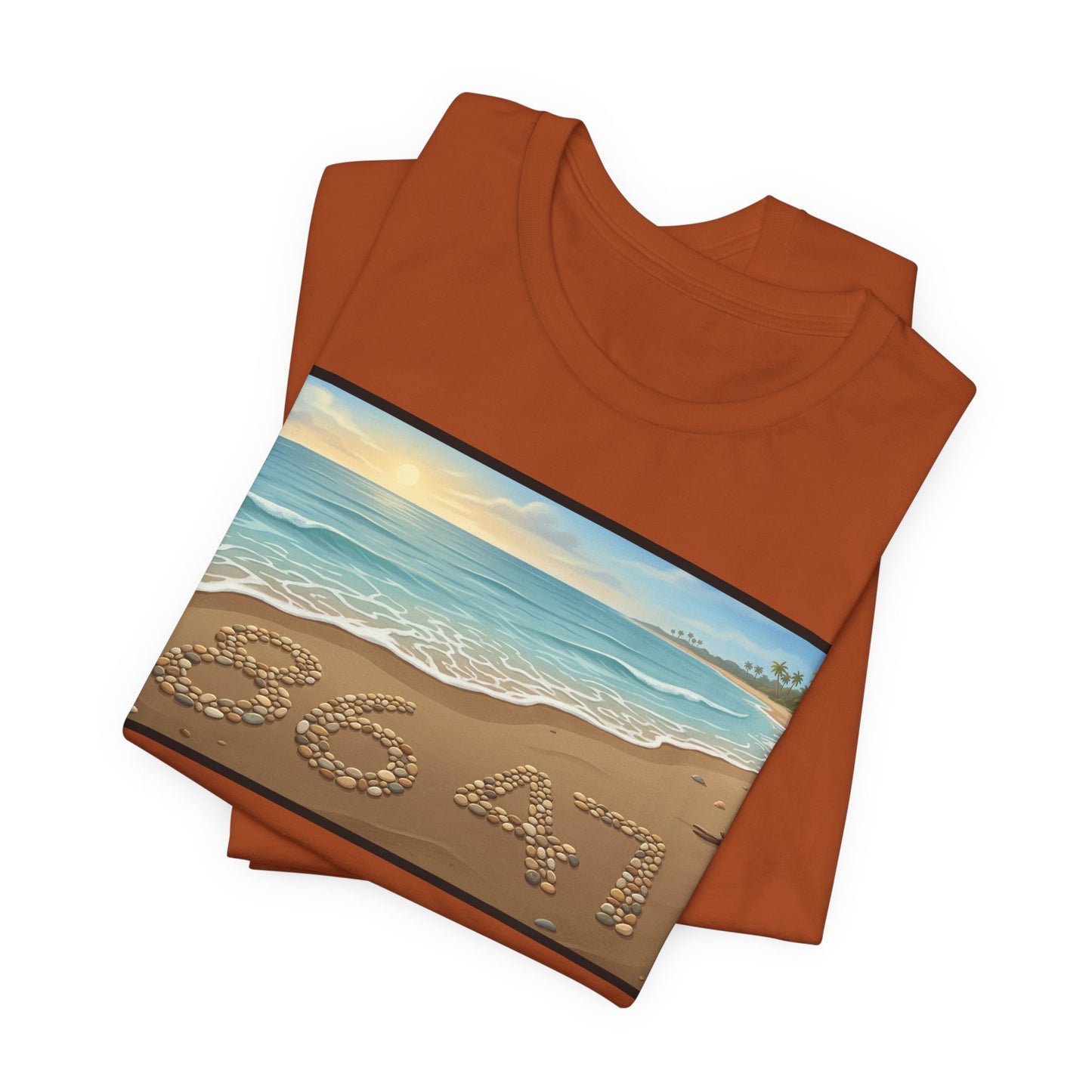 A Nice Day At The Beach - Horizontal V2 - Beach Sunset T-Shirt with '86 47' Sand Art – Coastal Vacation Tee
