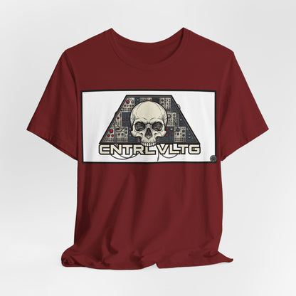 CV Control Voltage = TriBase White - Modular Synth Skull Analog Circuit Tee — “CNTRL VLTG” Retro Tech Graphic T-Shirt