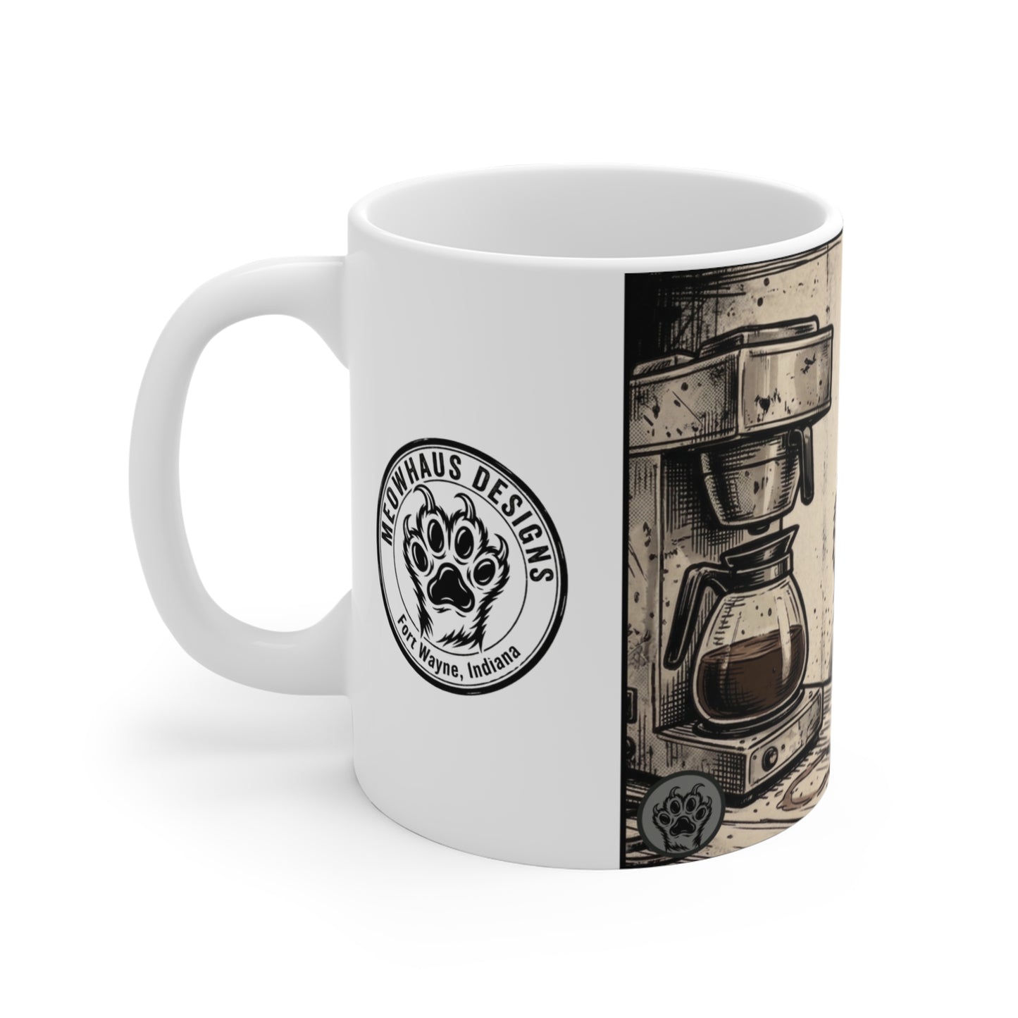 Scraps - "GFM" - 11oz Mug Right Handle - Tired Depressed Grumpy Cat Coffee Mug – Funny Cat Drinking Coffee 11oz Ceramic Mug