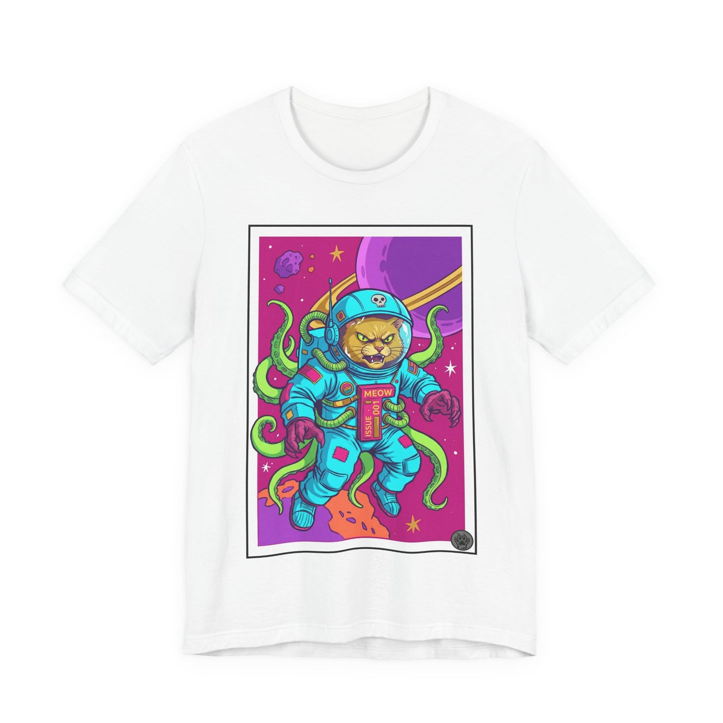 AlienCat Astronaut In Space! - Full Color! - Astronaut Cat Graphic Tee — Space Cat with Tentacles Illustration