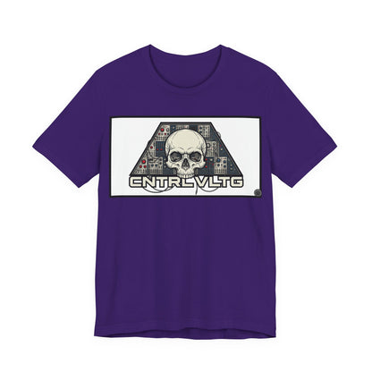 CV Control Voltage = TriBase White - Modular Synth Skull Analog Circuit Tee — “CNTRL VLTG” Retro Tech Graphic T-Shirt