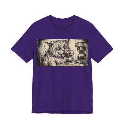 Scraps "GFM" Horizontal - Cat Drinking Coffee T‑Shirt — Vintage Sketch Tired Depressed Cat Drinking Coffee Graphic Tee
