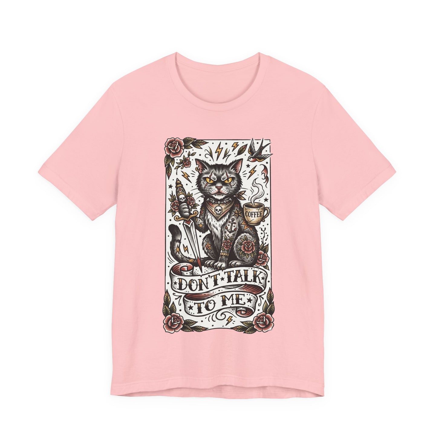 VOID - Don’t Talk to Me (Vertical) Cat T-Shirt — Gothic Tattoo Style Cat Graphic Tee