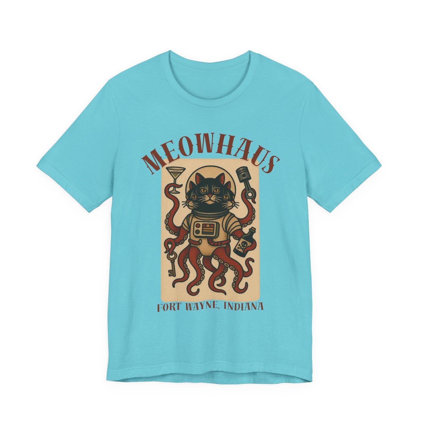 AlienCat Astronaut - Classic Tattoo Design Meowhaus Cat Octopus Tee — Fort Wayne, Indiana Retro Graphic T-Shirt