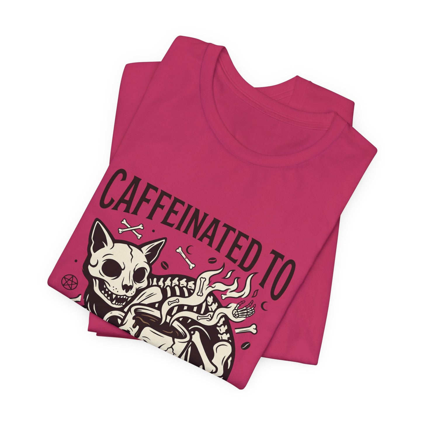 VOID - Caffeinated to the Grave Tee — Gothic Skull & Cat Coffee Shirt