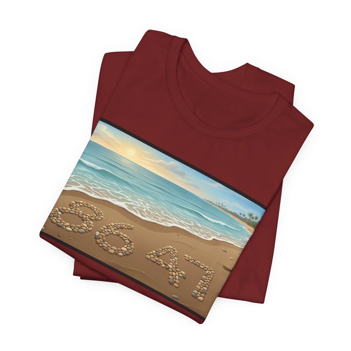 A Nice Day At The Beach - Horizontal V2 - Beach Sunset T-Shirt with '86 47' Sand Art – Coastal Vacation Tee