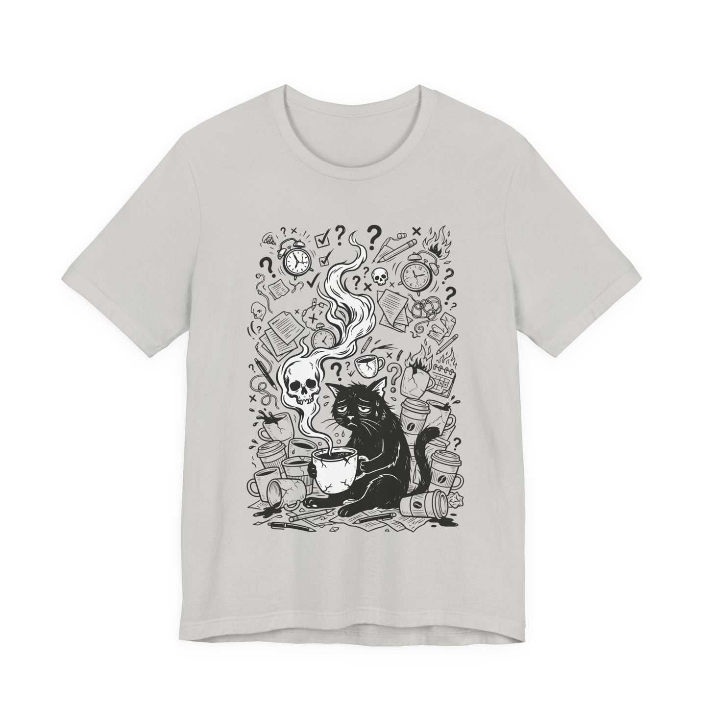 VOID - Mystic Black Cat Tee — Witchy Cat with Coffee Graphic T-Shirt