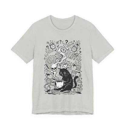 VOID - Mystic Black Cat Tee — Witchy Cat with Coffee Graphic T-Shirt