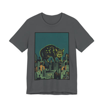 City Cat Attacks! - Green Collage Poster Original - Giant Night Cat Cityscape Tee