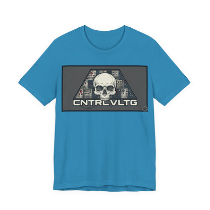 CV Control Voltage - TriBase Grey - Skull Modular Synth Analog Circuit 'CNTRL VLTG' Graphic Tee - Retro Tech Skull T-Shirt