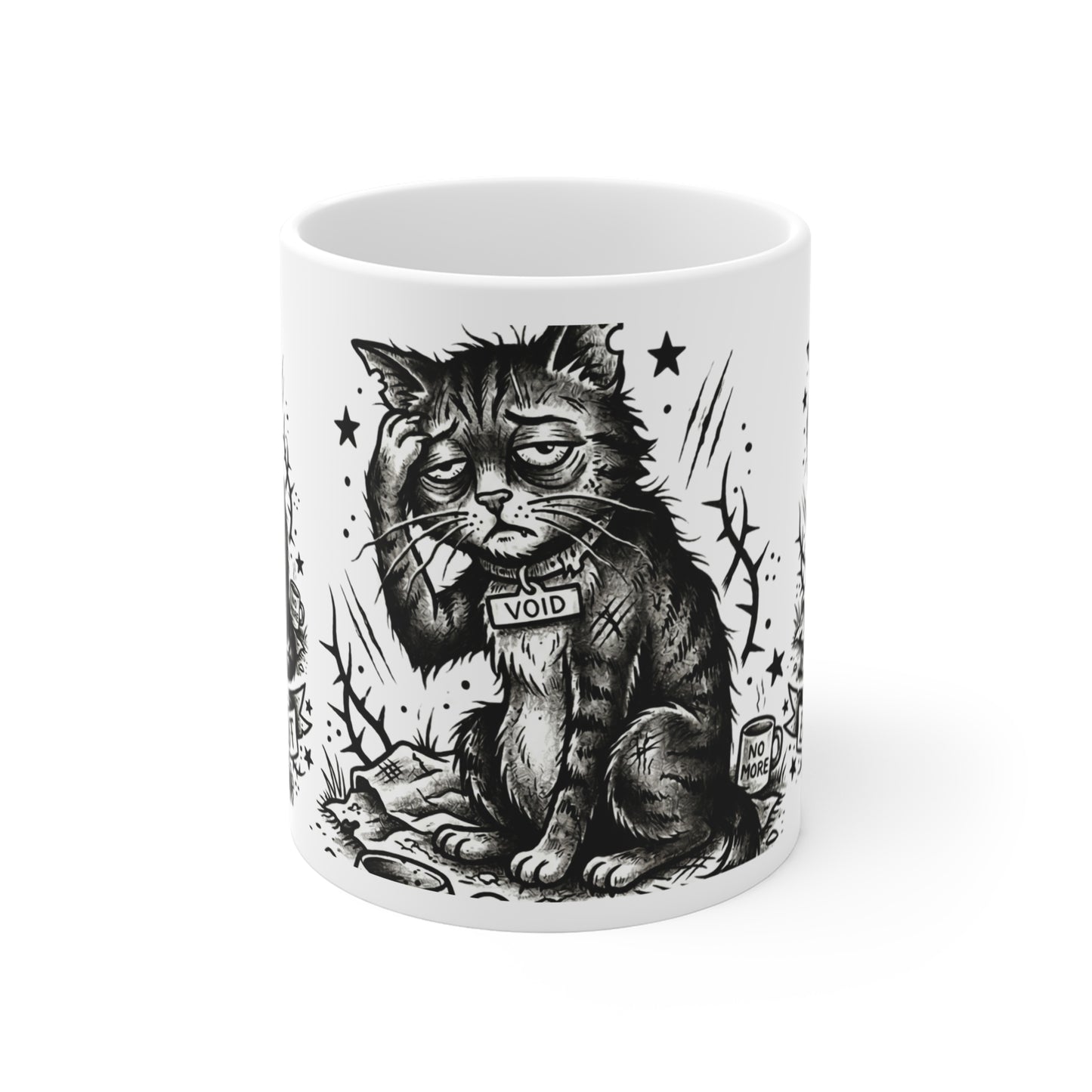 VOID - Burned Out Cat Mug — 11oz Black & White Vintage Tattoo Coffee Cup