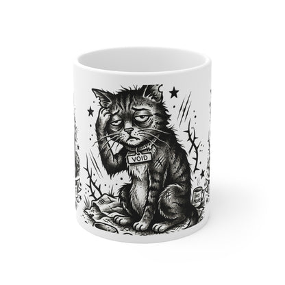 VOID - Burned Out Cat Mug — 11oz Black & White Vintage Tattoo Coffee Cup