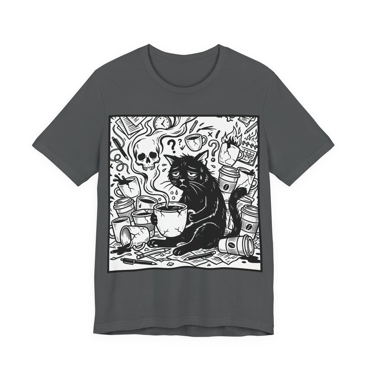 VOID - Overwhelmed (Crop) - Coffee Grunge Black Cat Art Tee