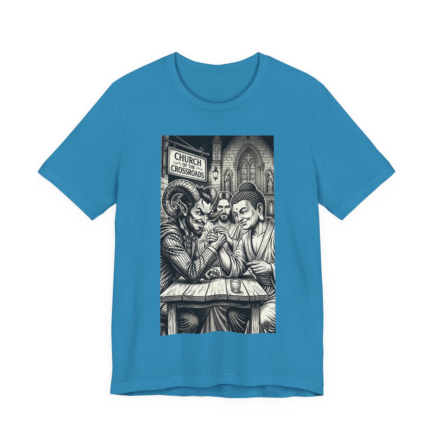 Crossroads T-Shirt — Religious Humor Satirical Arm Wrestling Graphic Tee