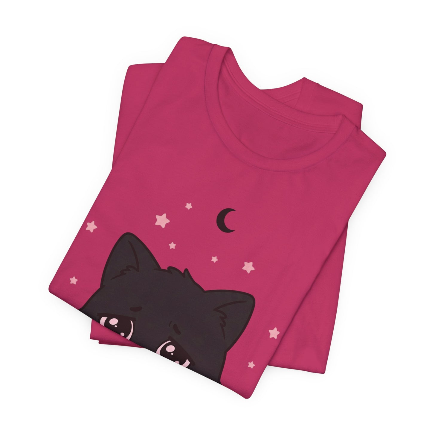 VOID - Cute Sad Black Cat Holding Hot Coffee T‑Shirt — Cozy Pink Sweater Kitty Tee