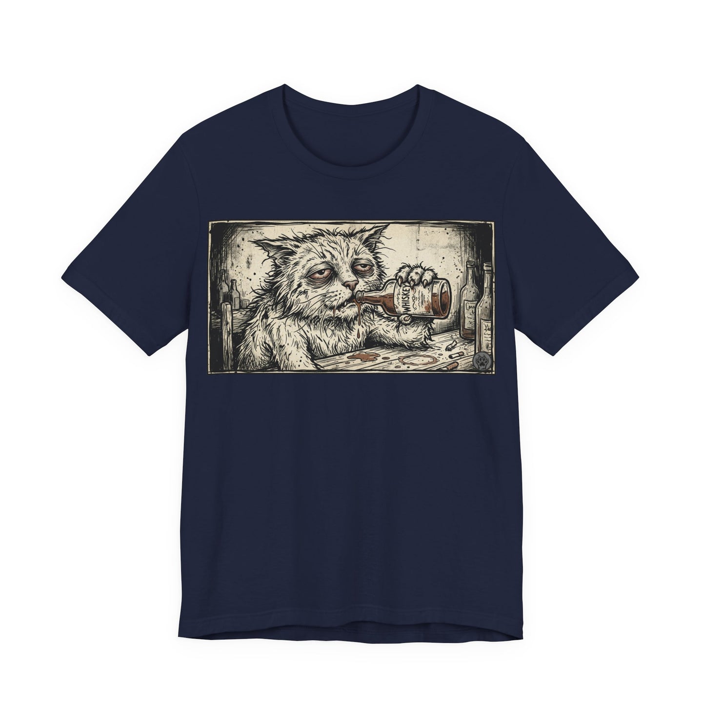 Scraps "Bad Day" - Cat Drinking Whiskey Graphic Tee — Vintage Drunk Depressed Cat T-Shirt