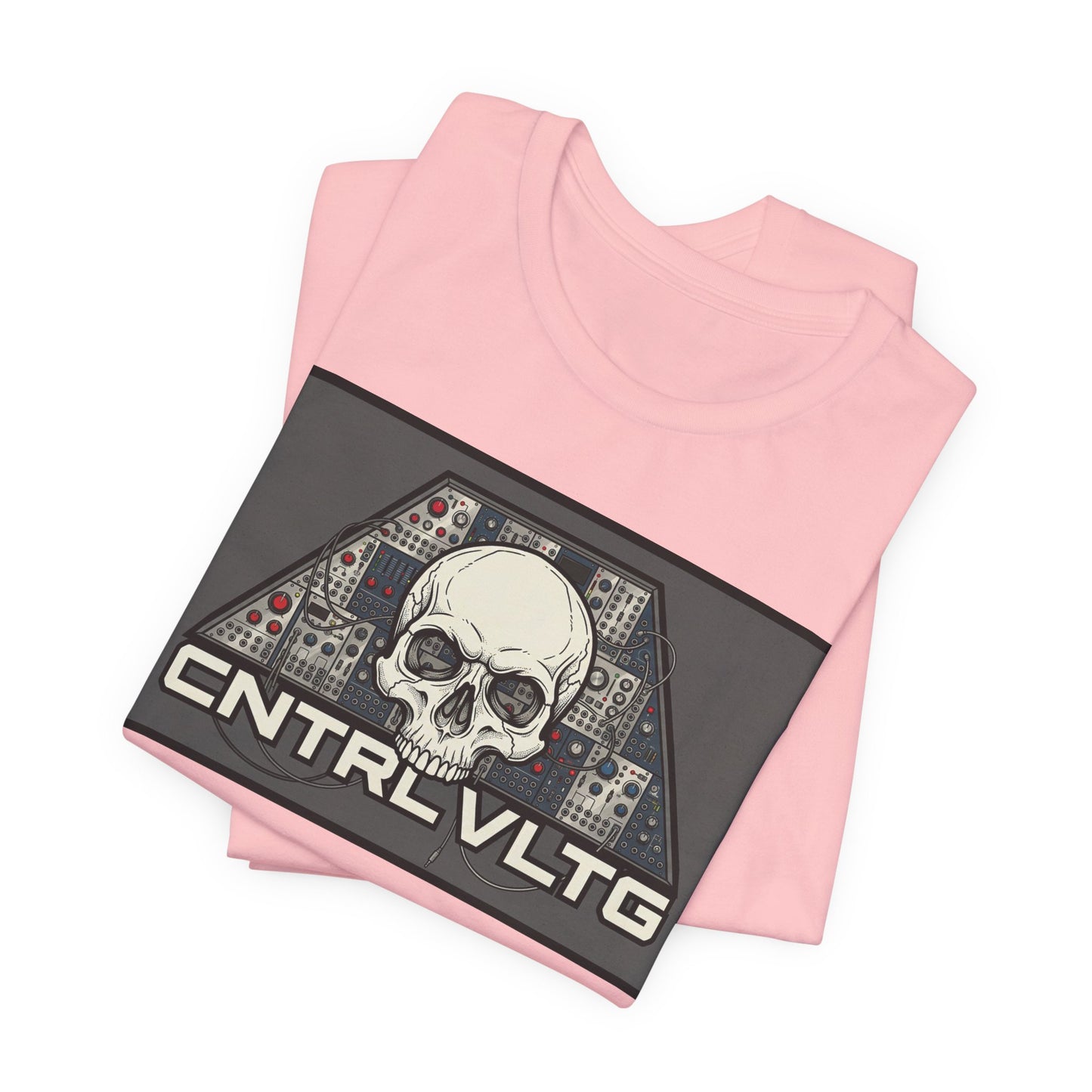 CV Control Voltage - TriBase Grey - Skull Modular Synth Analog Circuit 'CNTRL VLTG' Graphic Tee - Retro Tech Skull T-Shirt