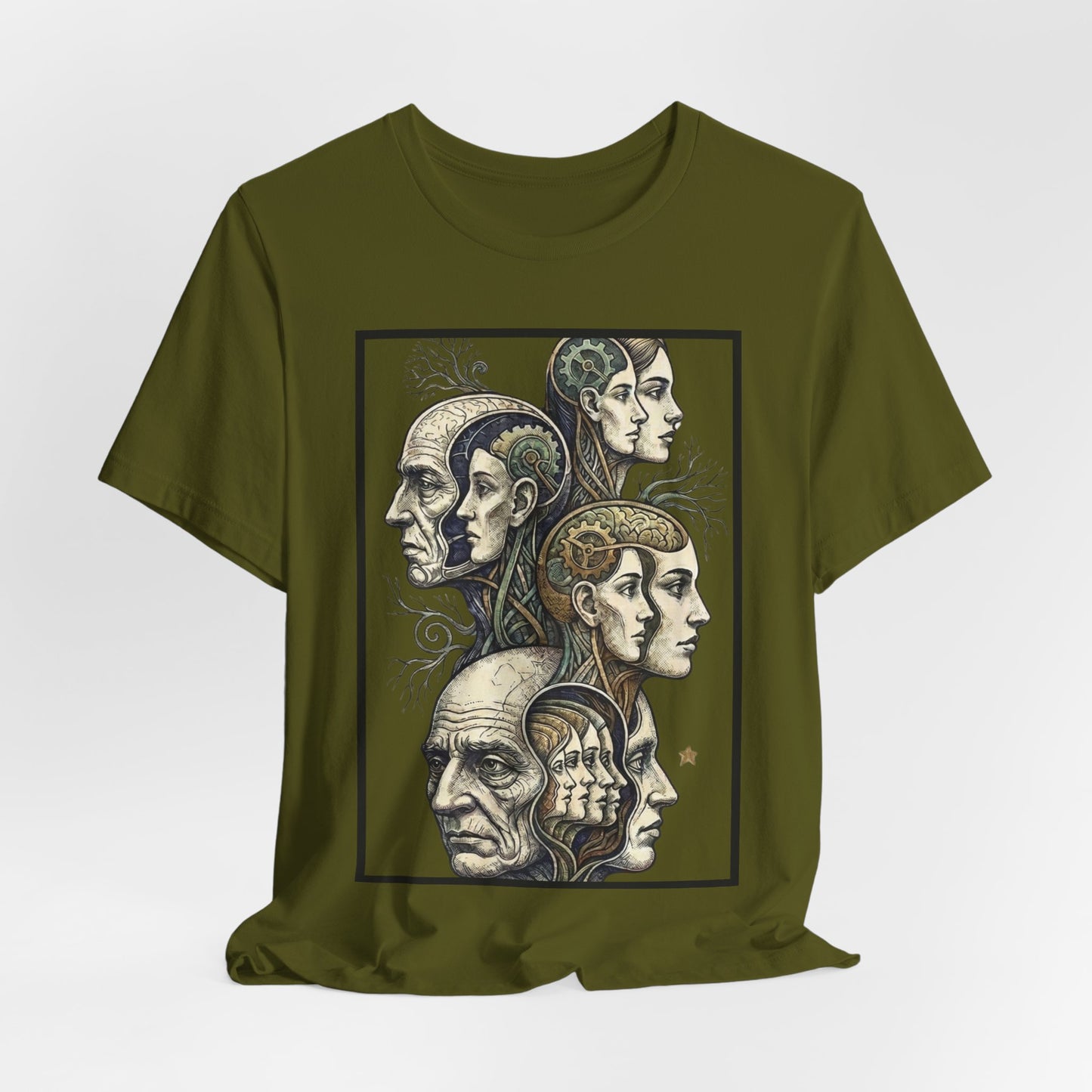 Family of Thought - Crop - Evolution of Minds T-Shirt — Surreal Human Faces Art Tee