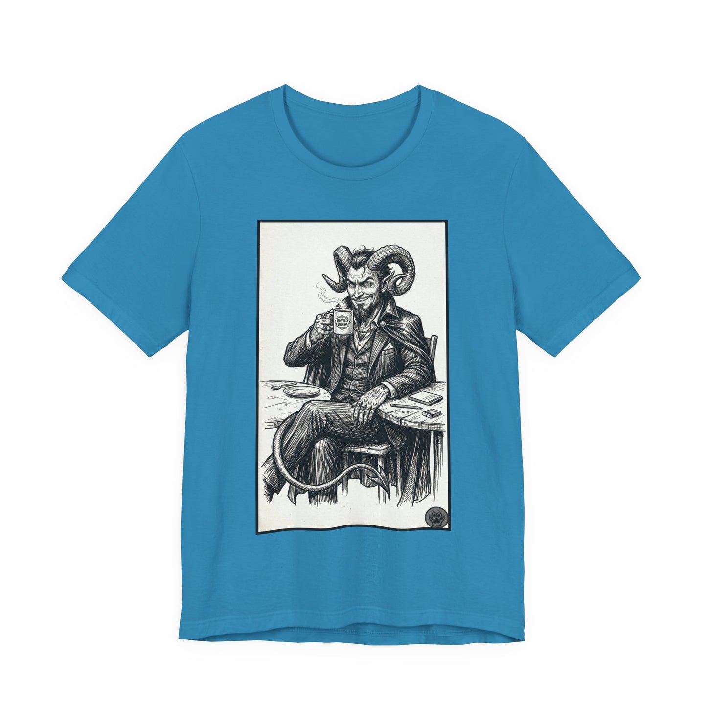 Devil's Brew - Coffee - Devil in a Suit Graphic Tee — Vintage Demon Illustration T-Shirt