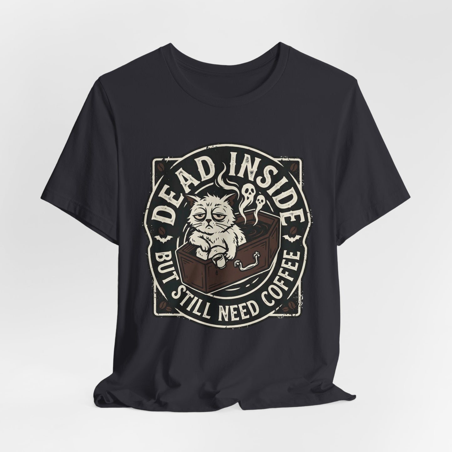 VOID - Dead Inside But Still Need Coffee T-Shirt - Coffee Cat Humor Tee