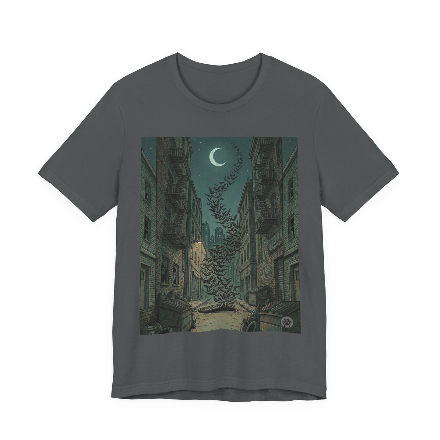 Bat's Night - Cityscape Moon T-Shirt — Surreal Crescent &  Street Art Tee