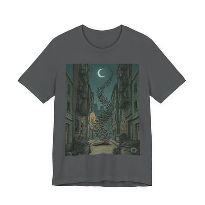 Bat's Night - Cityscape Moon T-Shirt — Surreal Crescent &  Street Art Tee